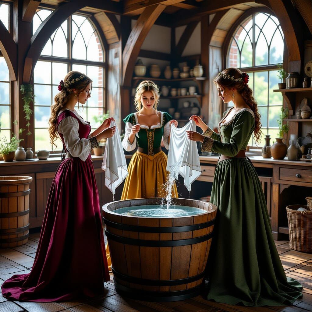 Medieval Laundry with Wizards Hanging Clothes