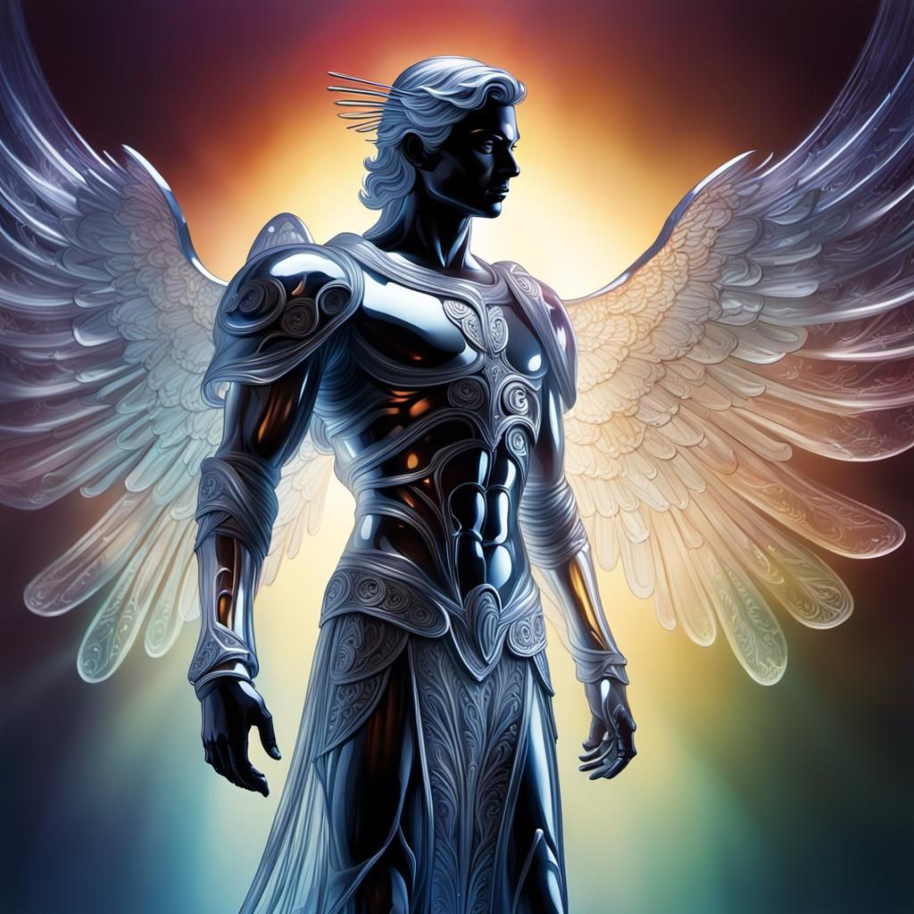Radiant Archangel Sculpted from Light: 3D Rendering