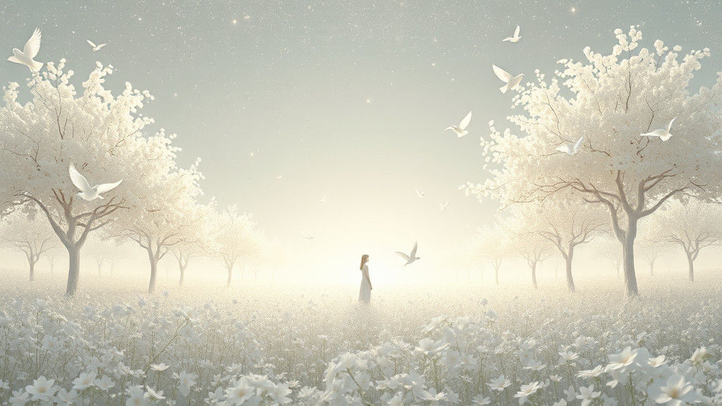 Luminous White Figure in Celestial Dreamscape