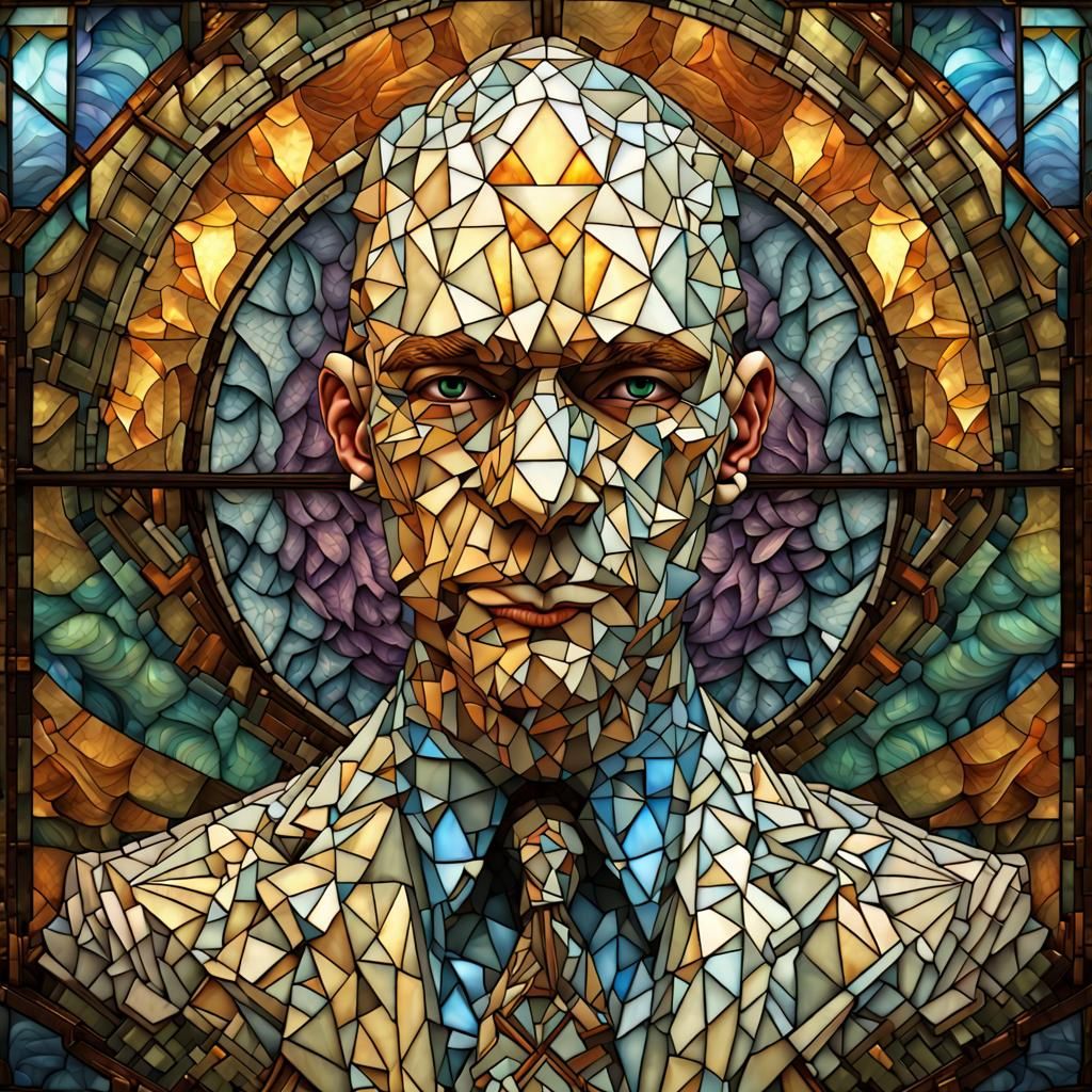 Art Deco Fractal Portrait in Stained Glass Style