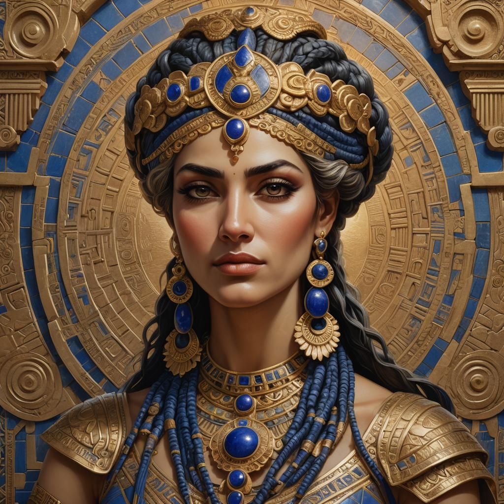 Ancient Goddess Gazbaba Nanayamar in Regal, Ornate Attire