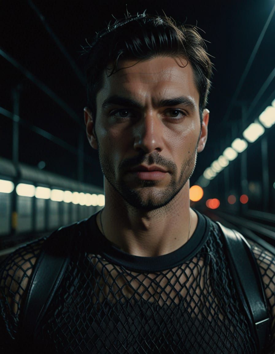 Moody Cinematic Portrait of Man on Train Tracks