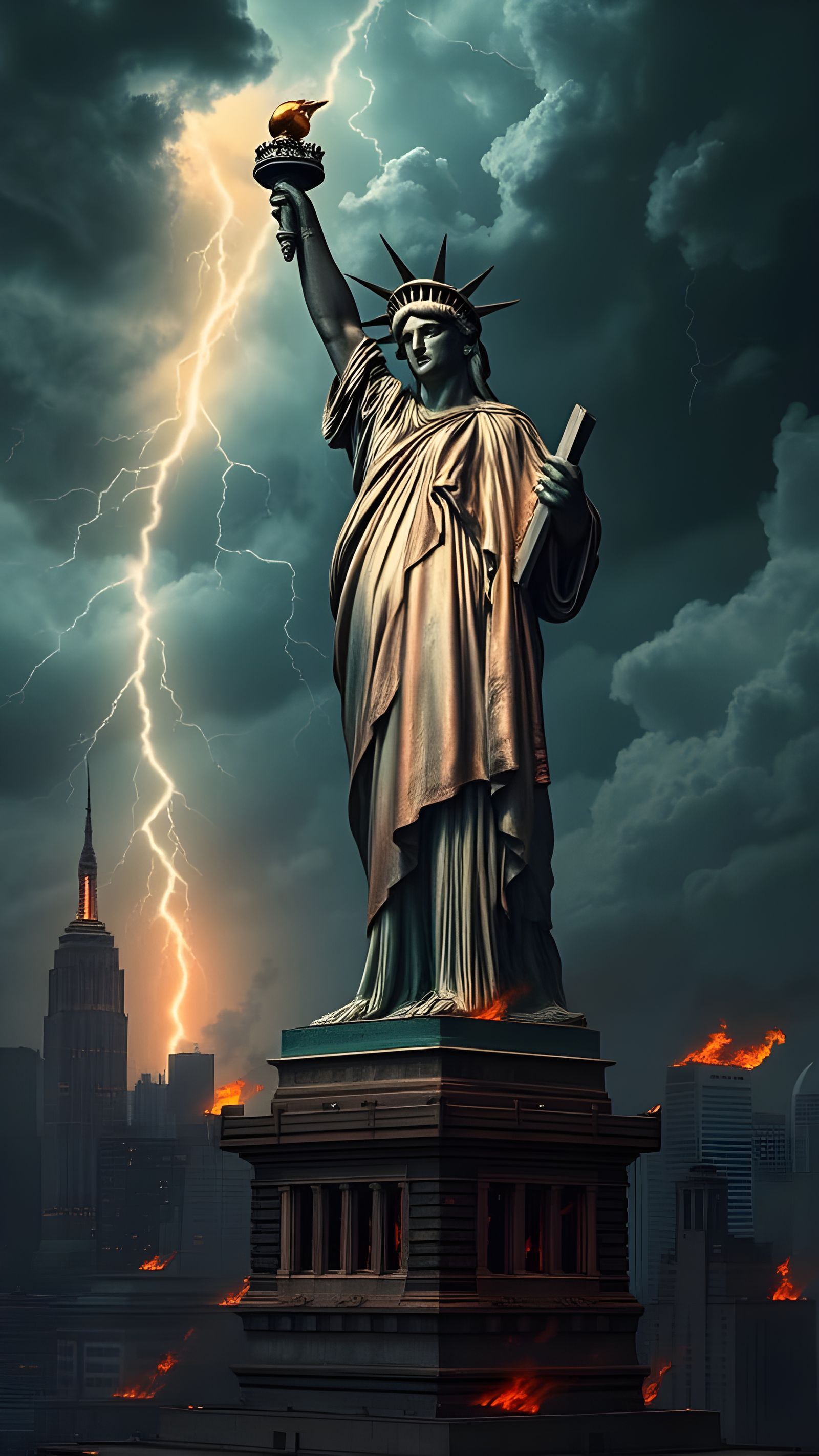 The Statue of Liberty in a Desolate American Landscape