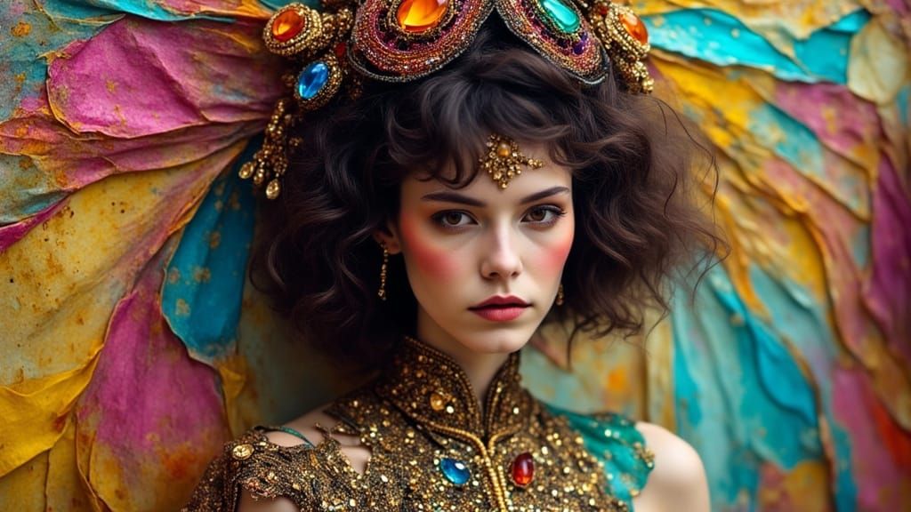 Vibrant Festival Attendee in Ornate Gemstone Attire