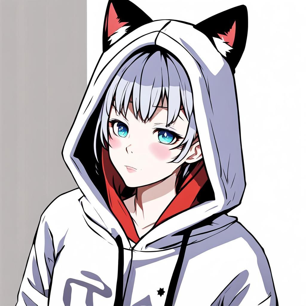Anime Enby Character with Cat Ear Hoodie