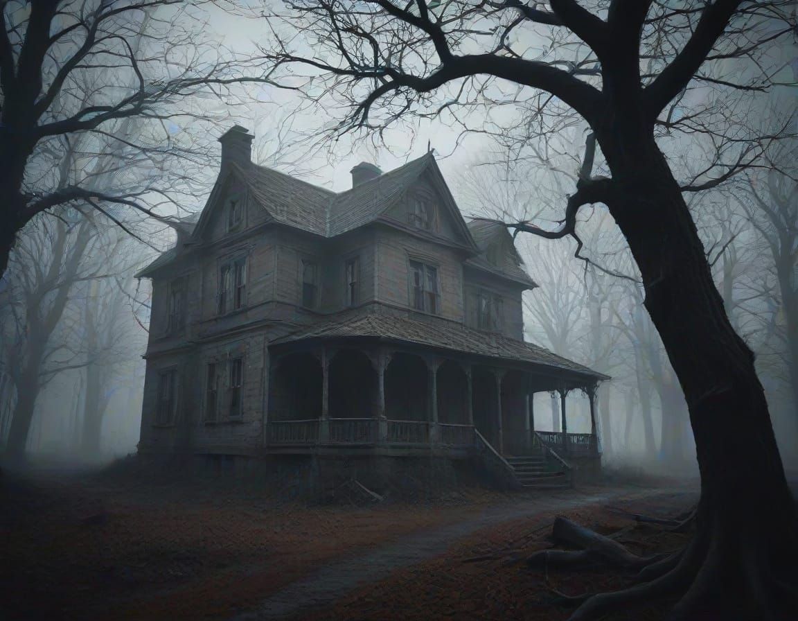 Gloomy Mansion in Dark Fantasy Landscape