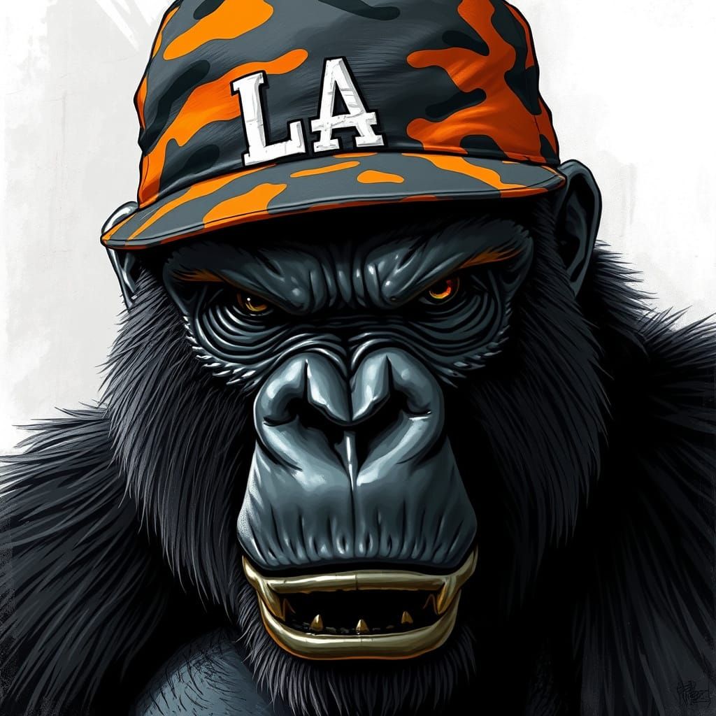 Aggressive Gorilla with Camo Hat Digital Art