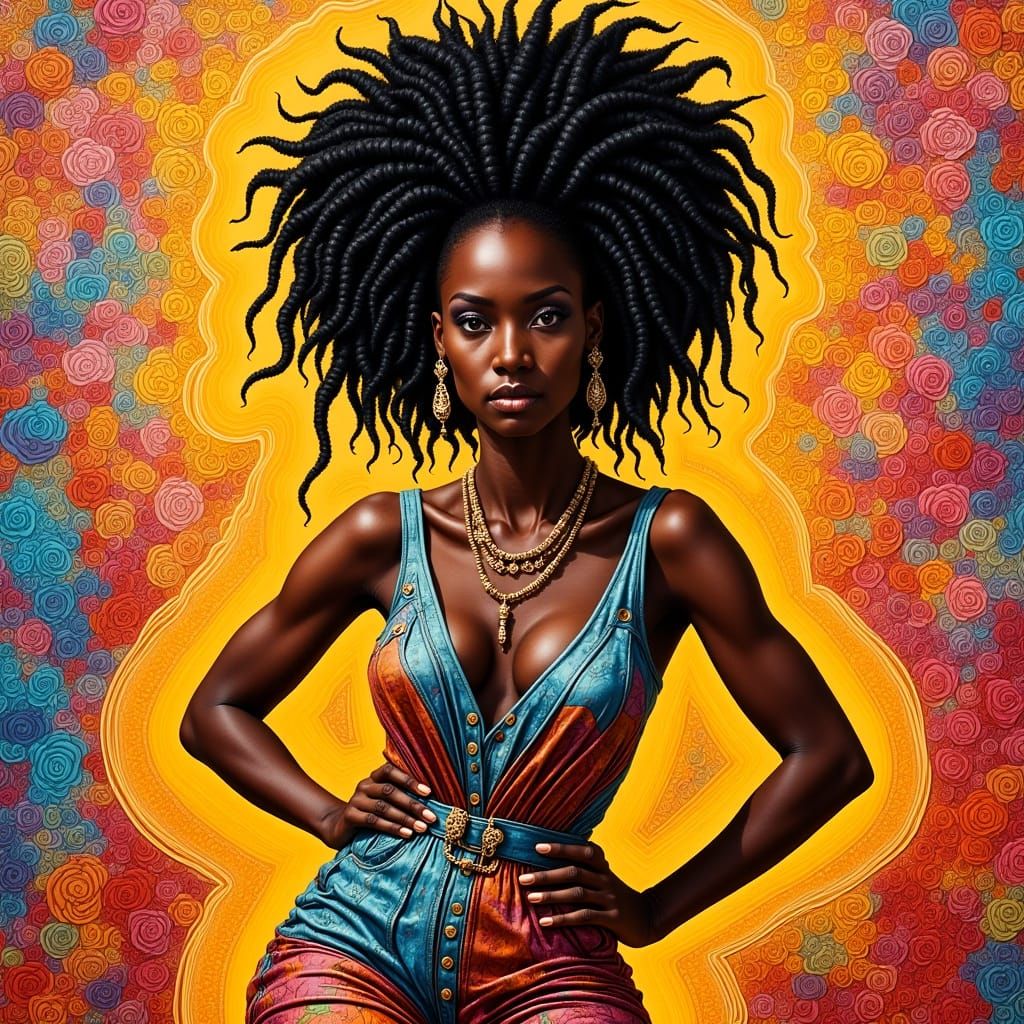 Confident African Woman in Vibrant Afrofuturist Style