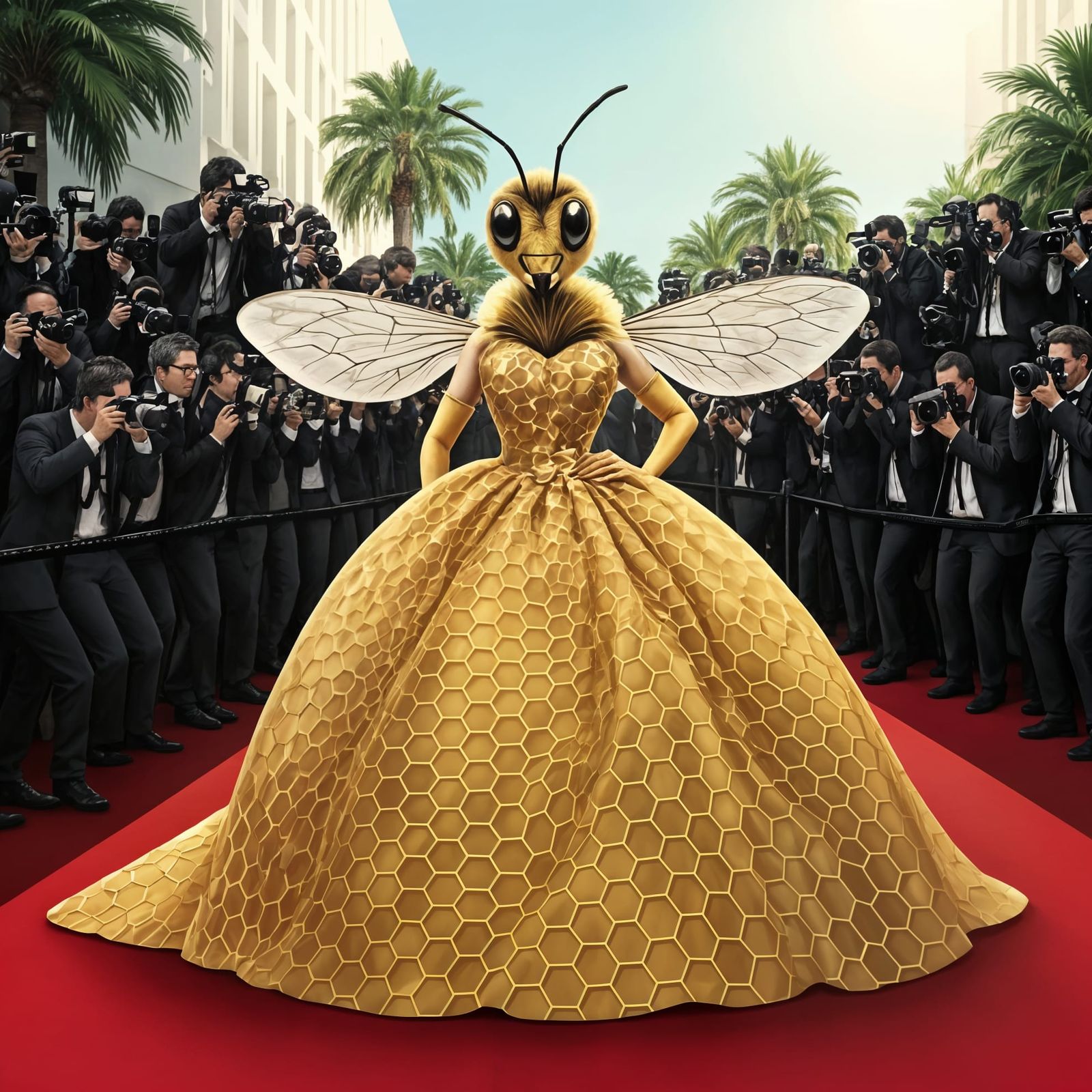 Bee in Red Carpet Ballgown Makes Paparazzi Splash