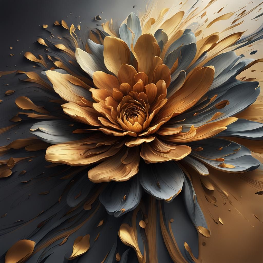 Blooming Flower with Abstract Brush Strokes, Fantasy Art
