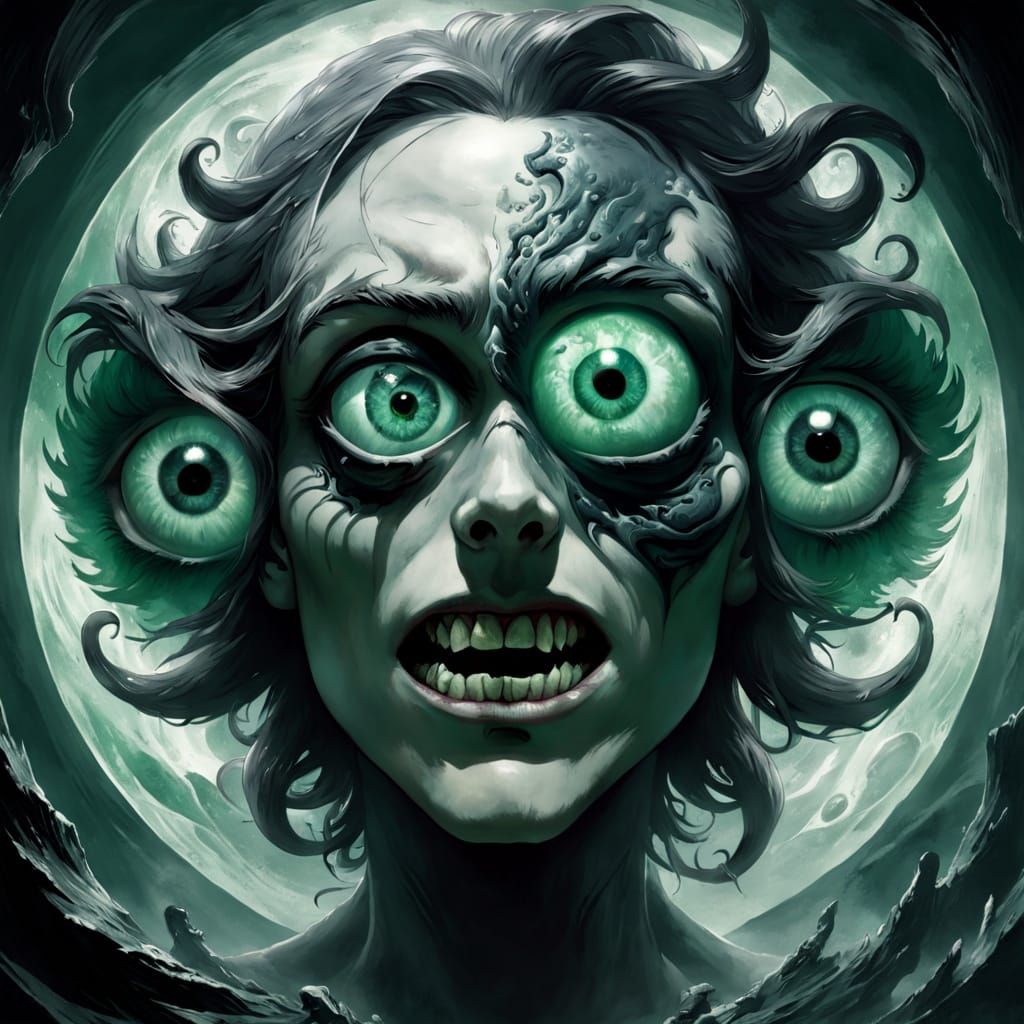 Morbid Double Exposure Eye in Jade and Quicksilver