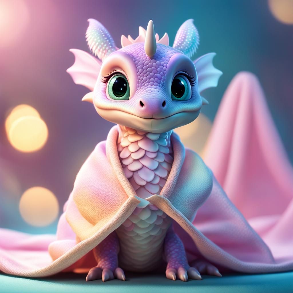 Adorable Baby Dragon with Blanket in Digital Art