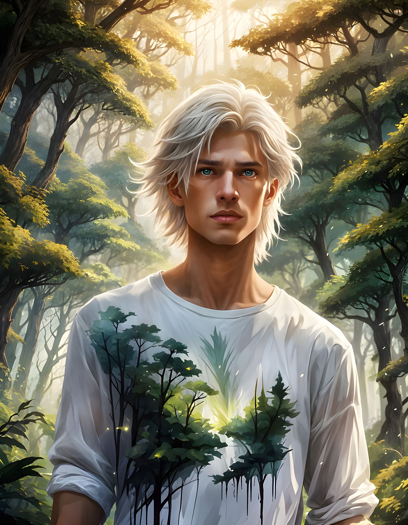 Handsome Teen Boy with Multi-Colored Eyes Wears Thin White S...