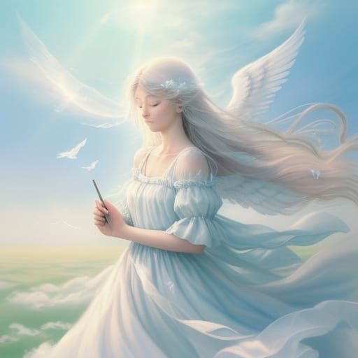 Ethereal Angel in Soft Focus Watercolor Style