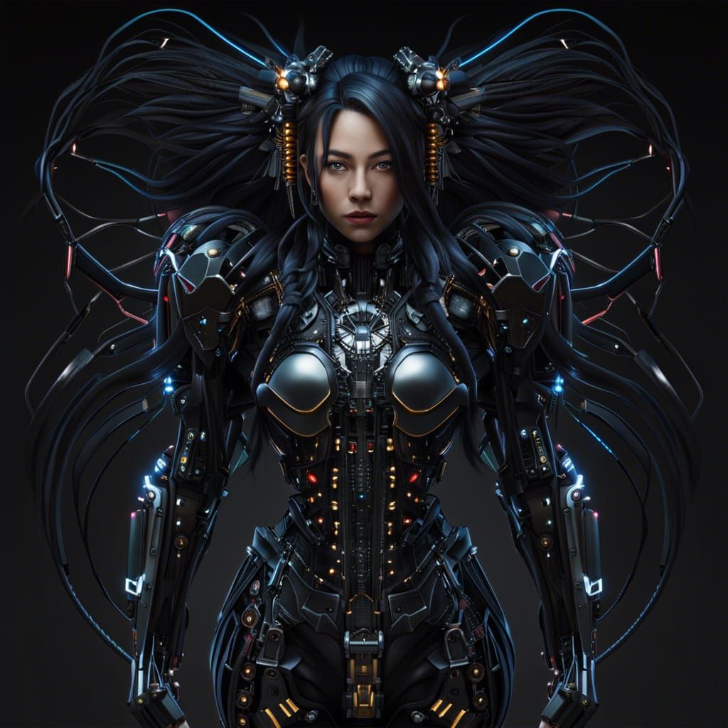 Cyberpunk Girl in Futuristic Armor with Visible Organs