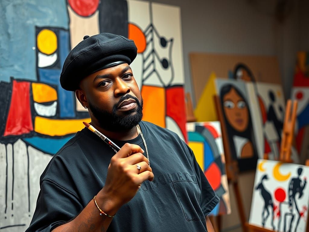 Cubist Rapper Creates Vibrant Studio Scene