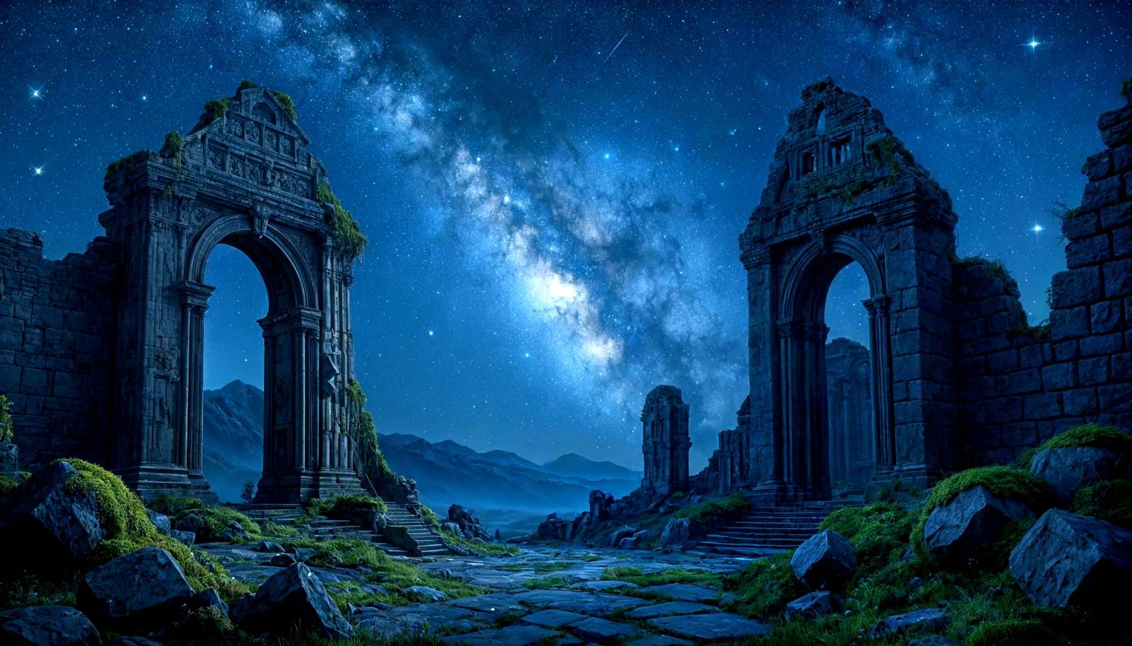 Nebula Over Ancient Elven Ruins: Cosmic Surrealism