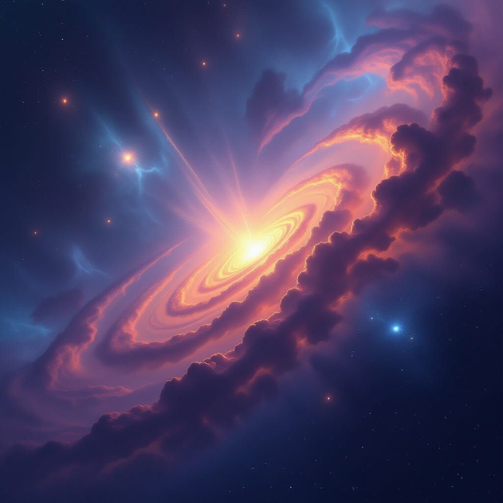 Ethereal Nebula Swirling with Cosmic Dust and Galaxies