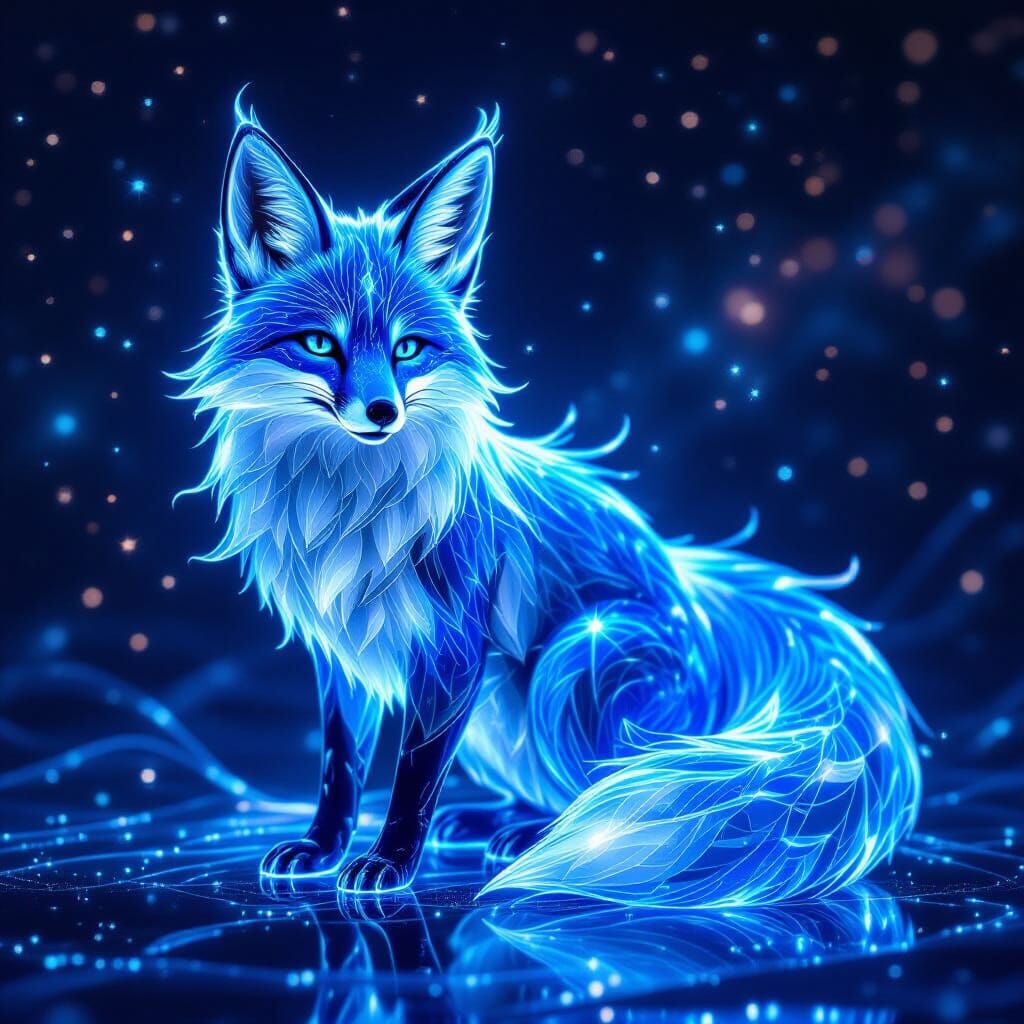 Transparent Blue Glass Fox in Celestial Fantasy Art