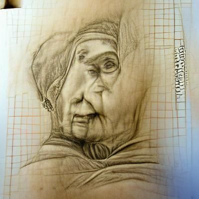 Renaissance Style Pencil Sketch of an Old Woman