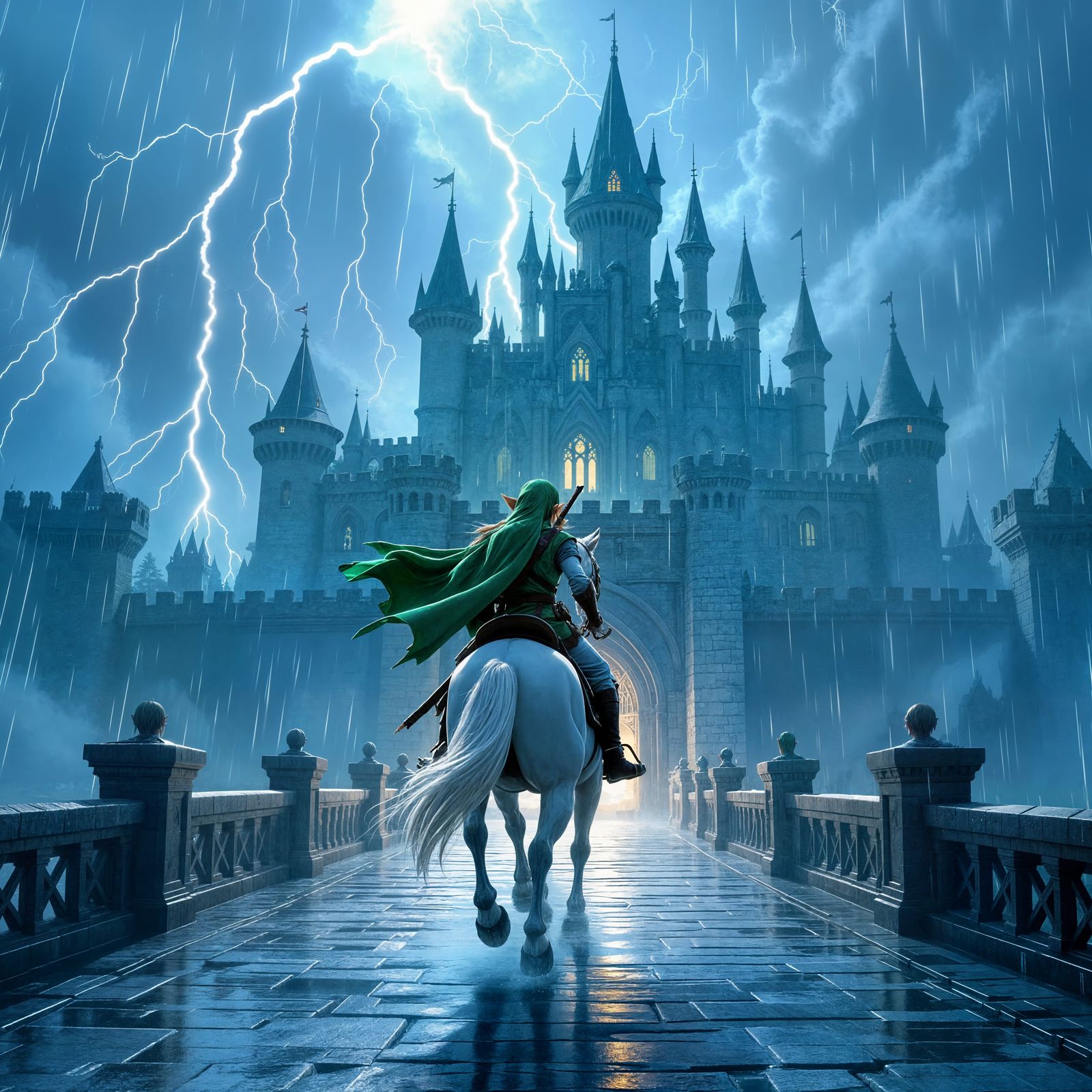 Link Gallops to Save Hyrule Castle Amidst Storm