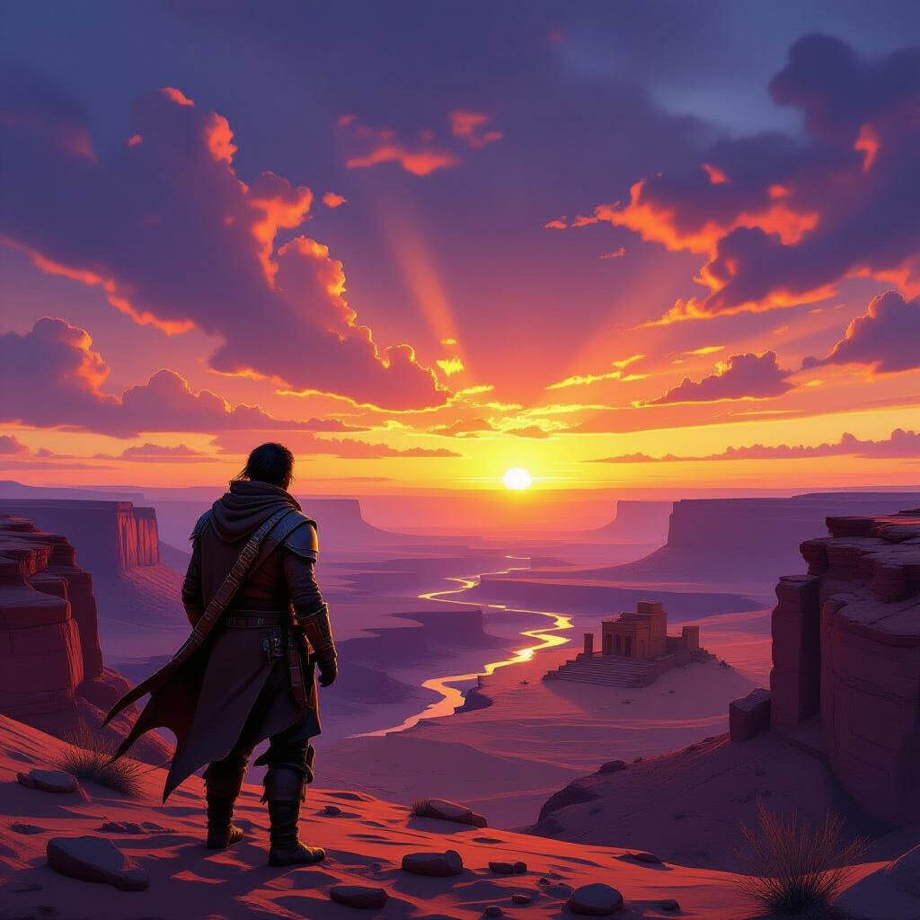 Explorer at the Edge of a Desert Canyon