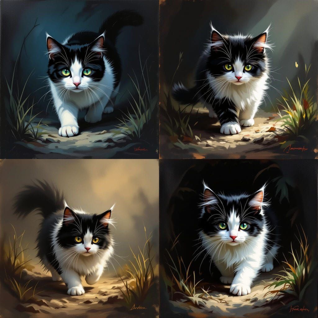 Sinister Munchkin Cat in Oil Painting Style