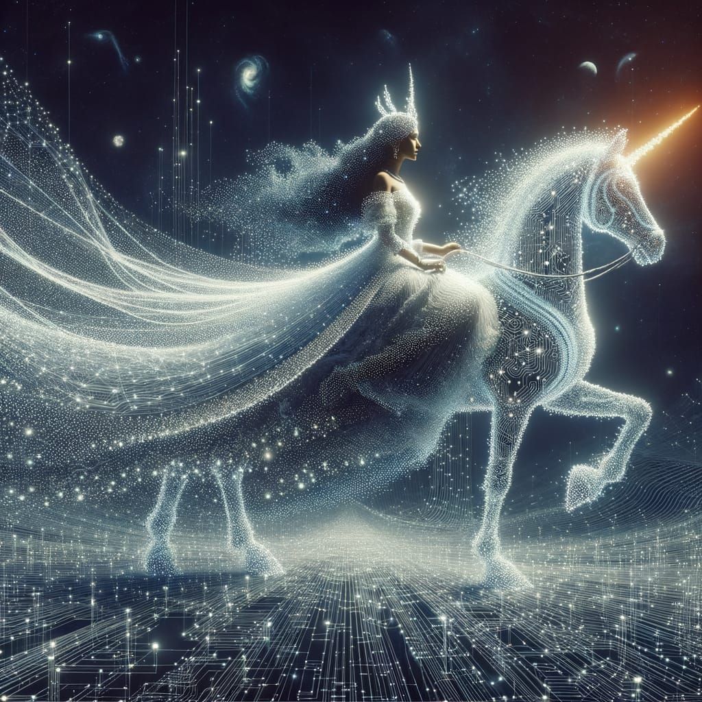Digital Unicorn Rider in Cosmic Domain
