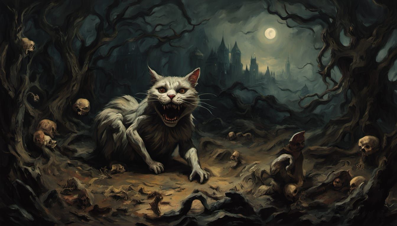 Nightmarish Wonderland in Goya-Inspired Romanticism Style