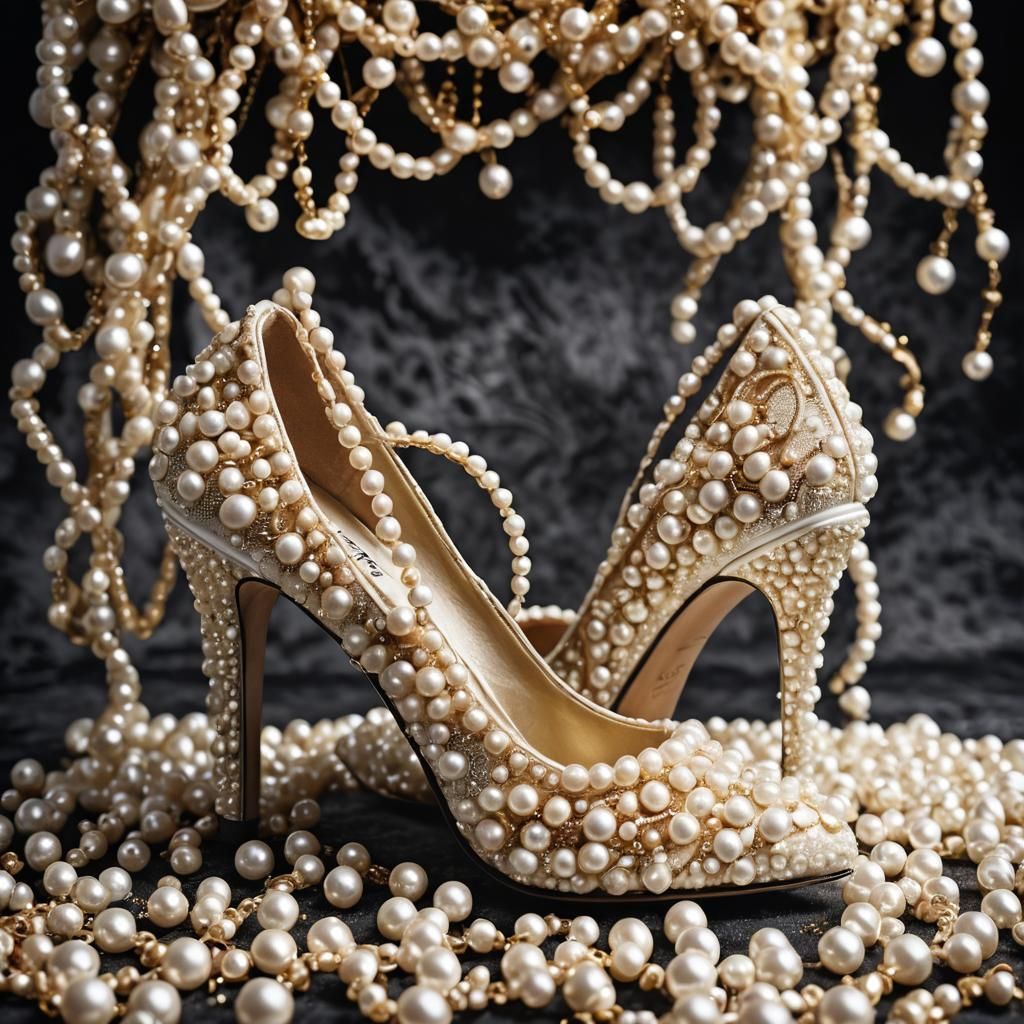 Pearl-Covered High Heel Shoe in Macro Photograph