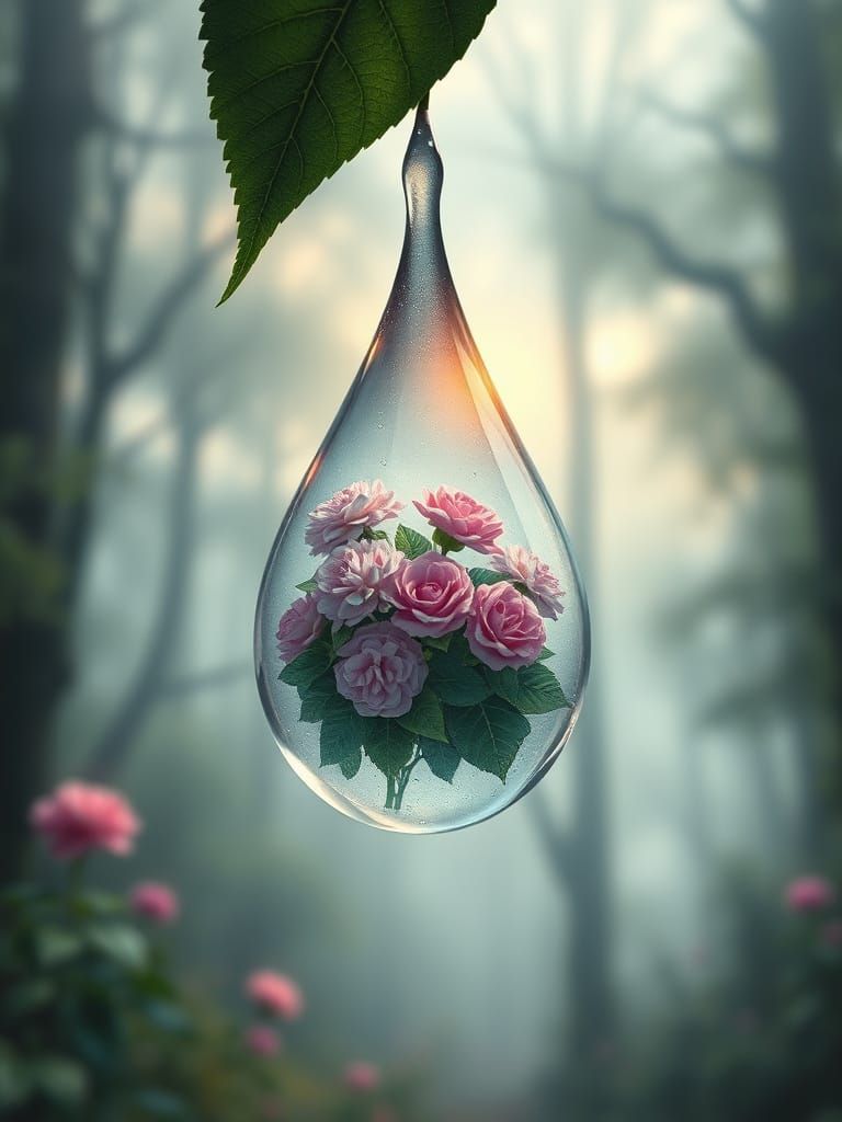 Crystalline Water Drop Reflecting Miniature Garden