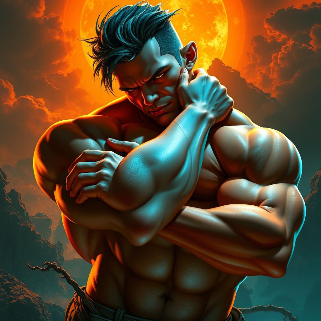 Powerful Figure Cradling Viewer in Art Nouveau Style