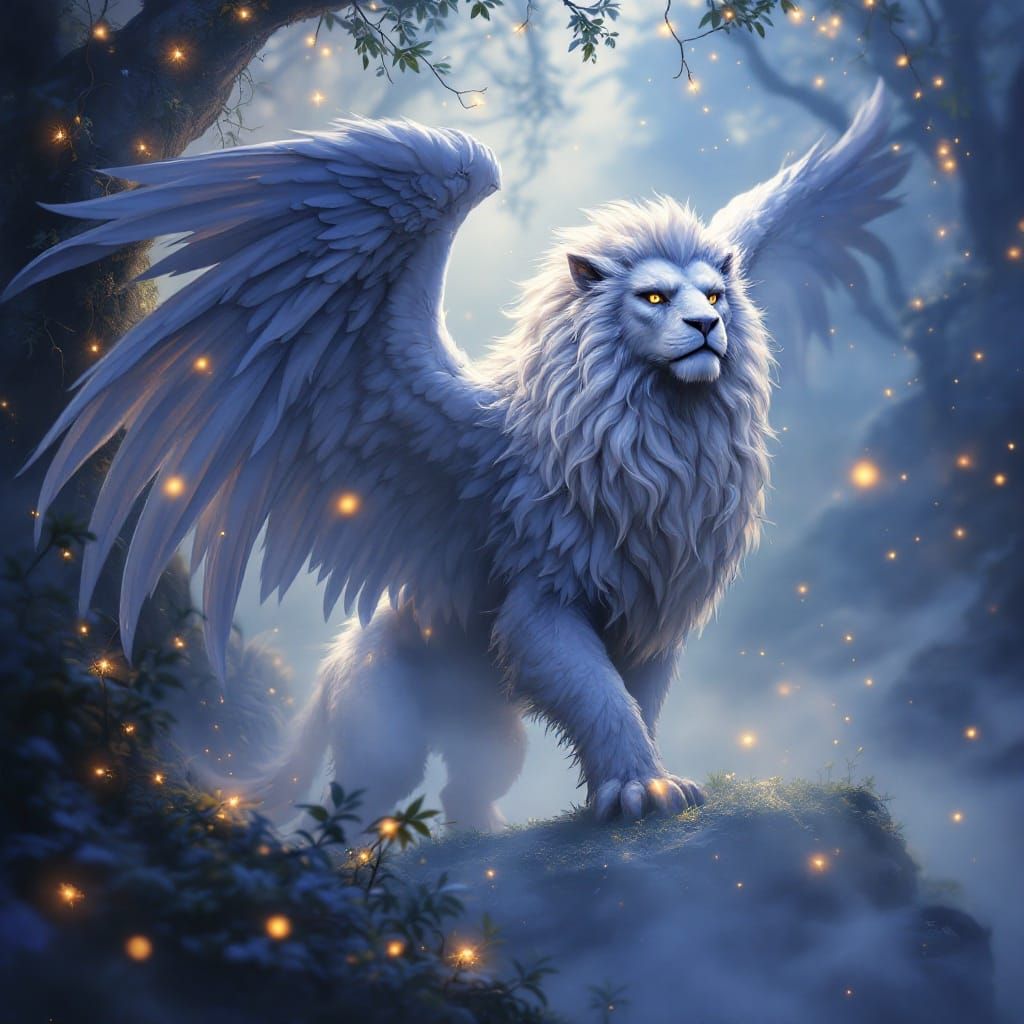 Majestic Gryffon in Enchanted Ethereal Landscape