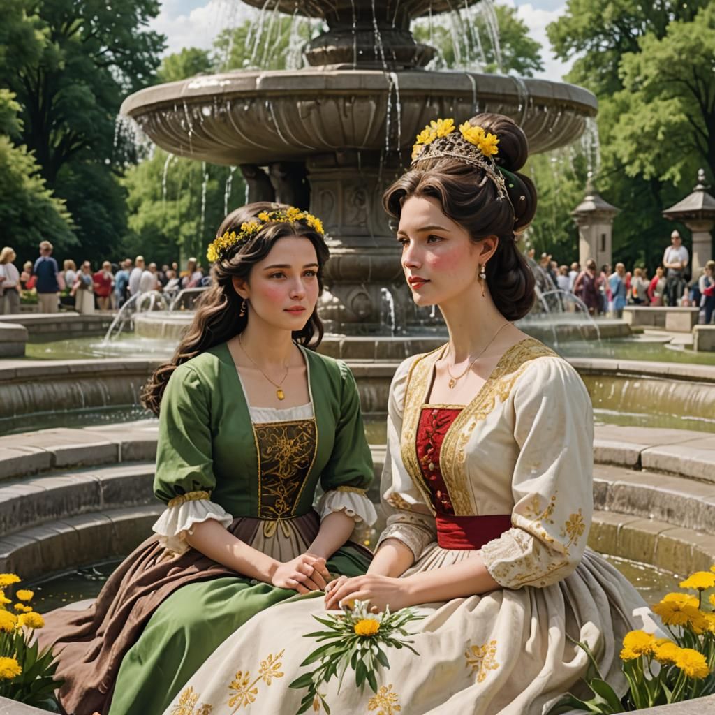 Green-Eyed Princess with Dandelion Crown and Empress