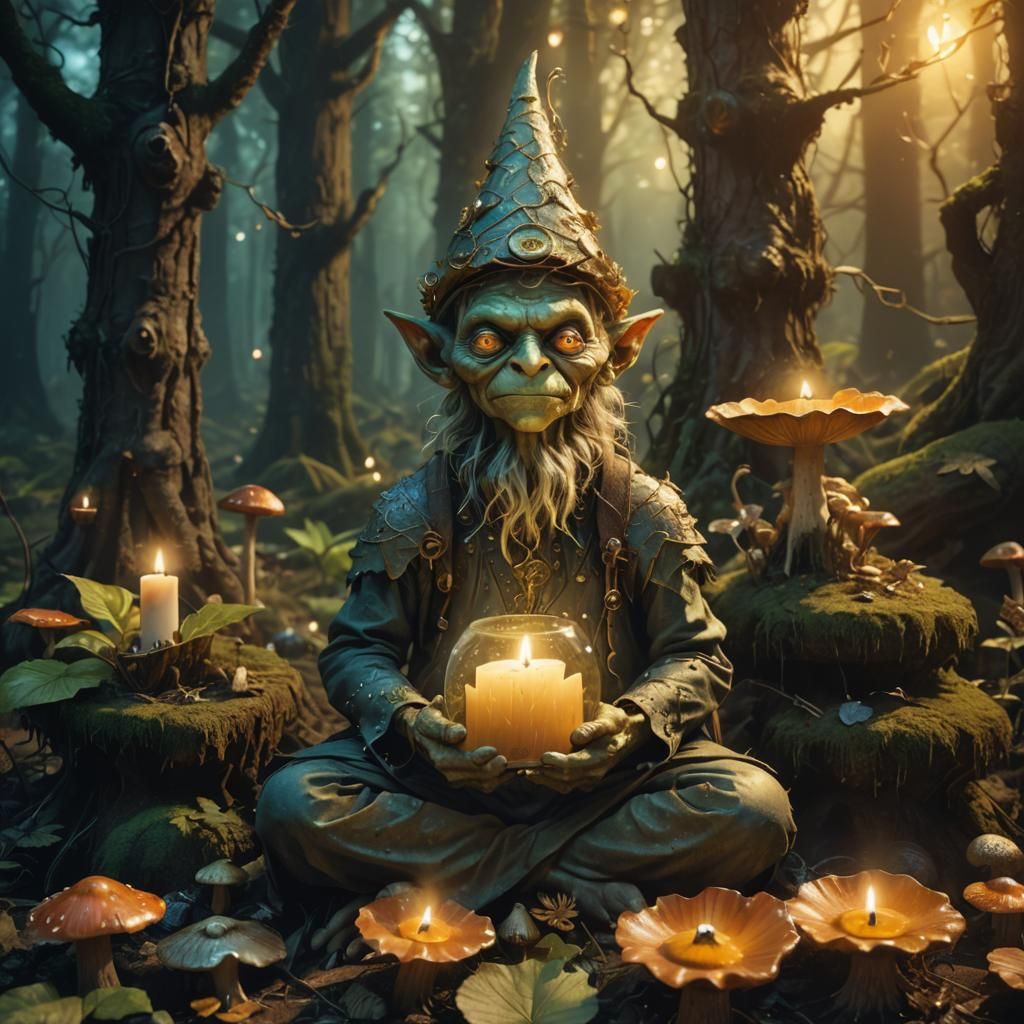 Mystical Goblin in Dark Fantasy Forest