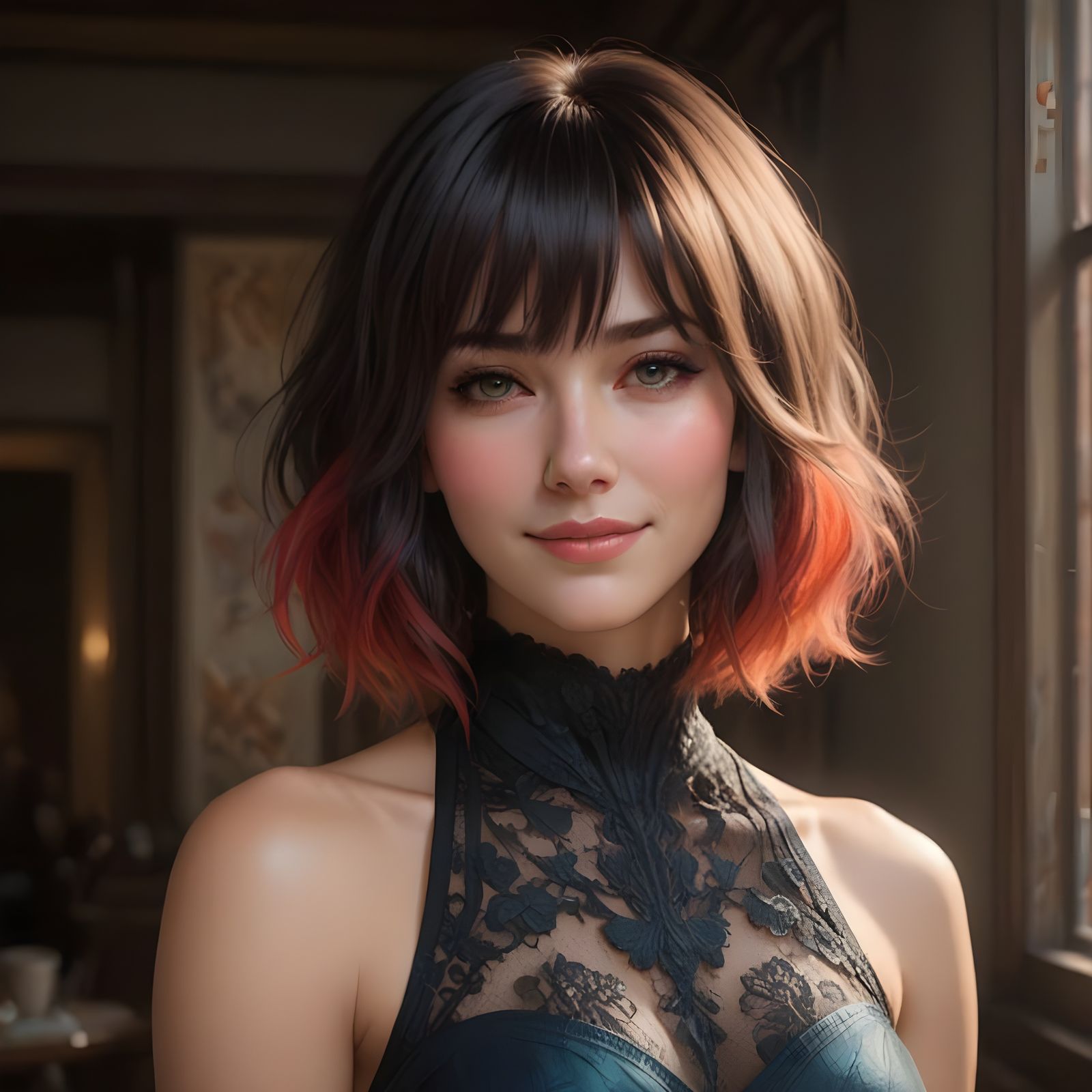 Vibrant Masterpiece Portrait of a Woman with Rich Textured H...