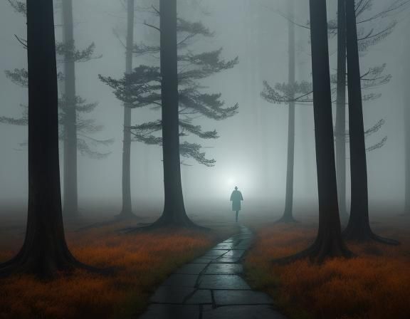 Ethereal Lanterns in Desolate Autumn Forest