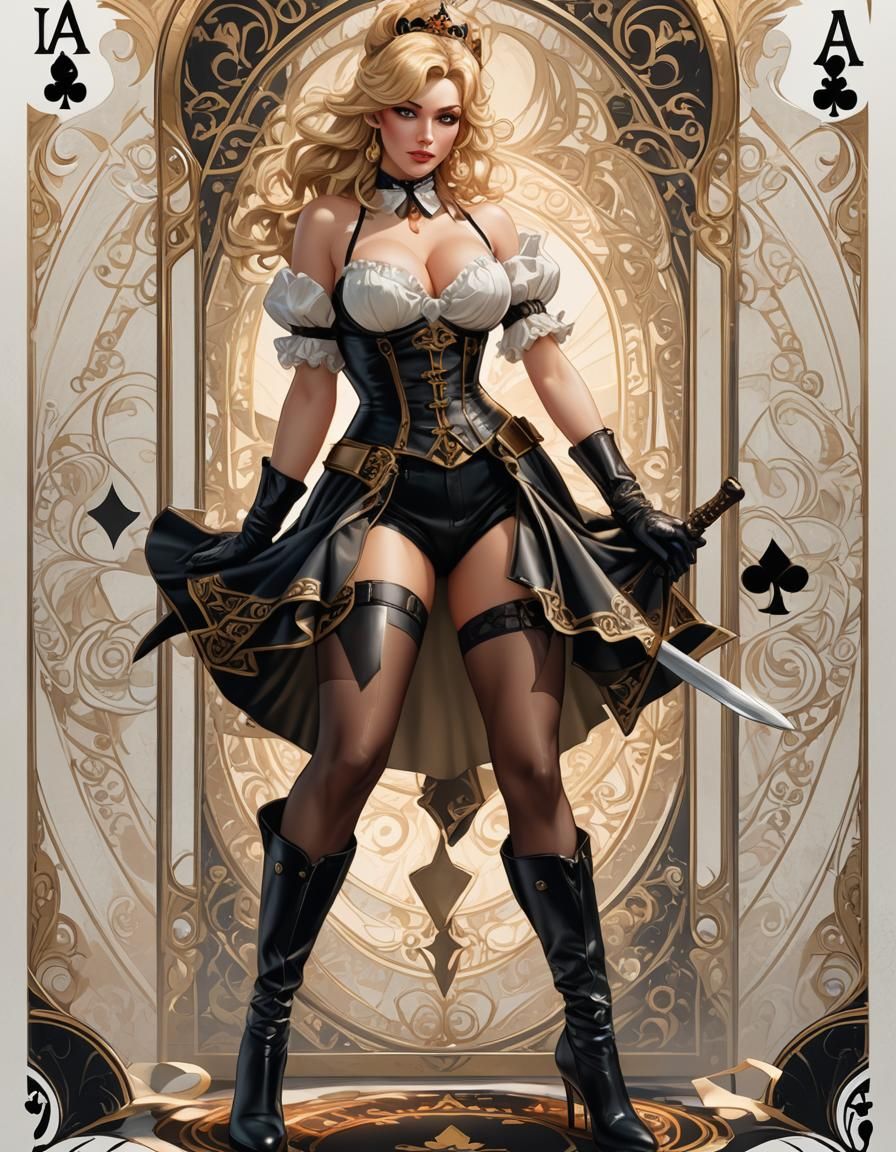 Ace of Spades Pinup Girl in Art Nouveau Style