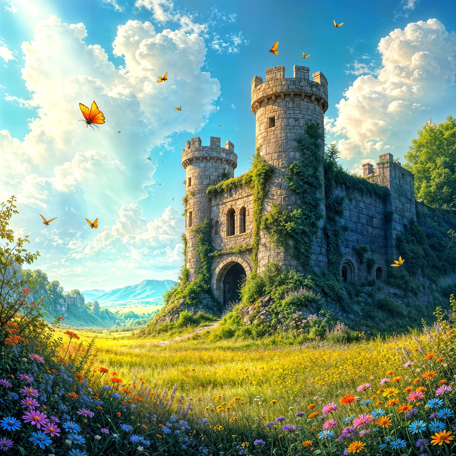 Sun-Kissed Fantasy Castle Overrun by Wildflowers