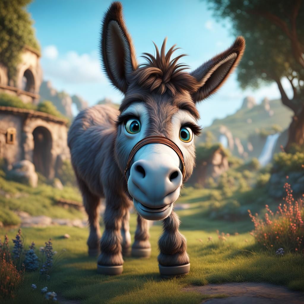 Cute Donkey in Detailed Fantasy Art Style