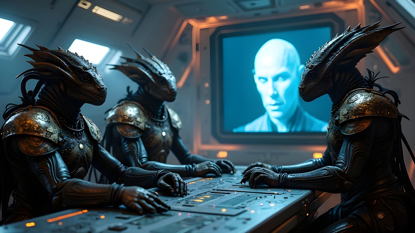 Reptilian Aliens on Starship Bridge