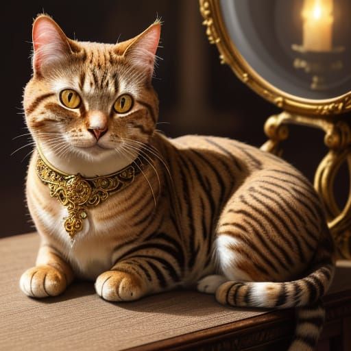 Elegant Cat Lantern in Baroque Still Life