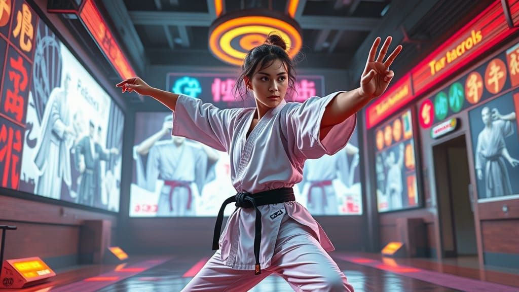 Futuristic Karate Dojo with Holographic Masters: Ash Thorp S...