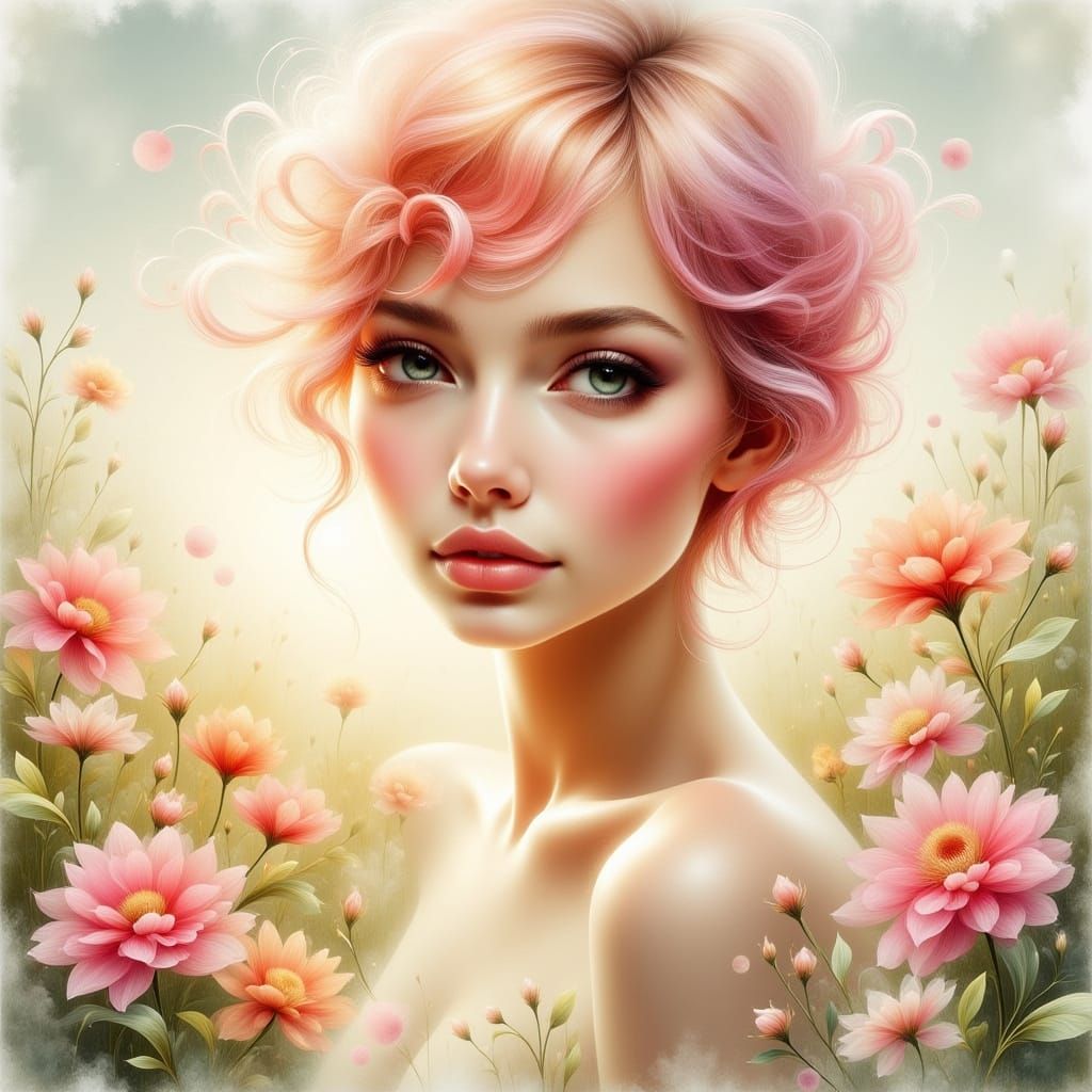 Ethereal Woman Portrait with Misty Sunrise