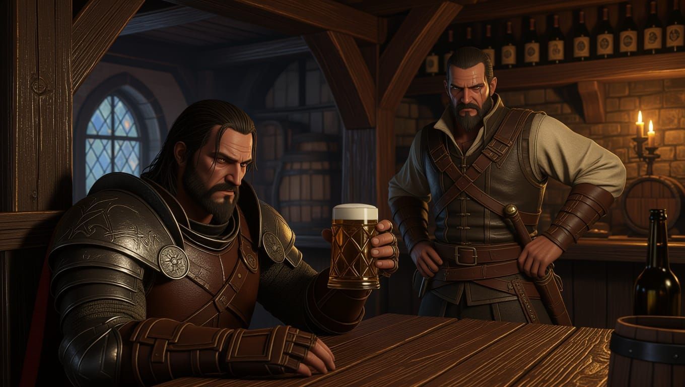 Exhausted Drummer in Dark Tavern, Fantasy Concept Art