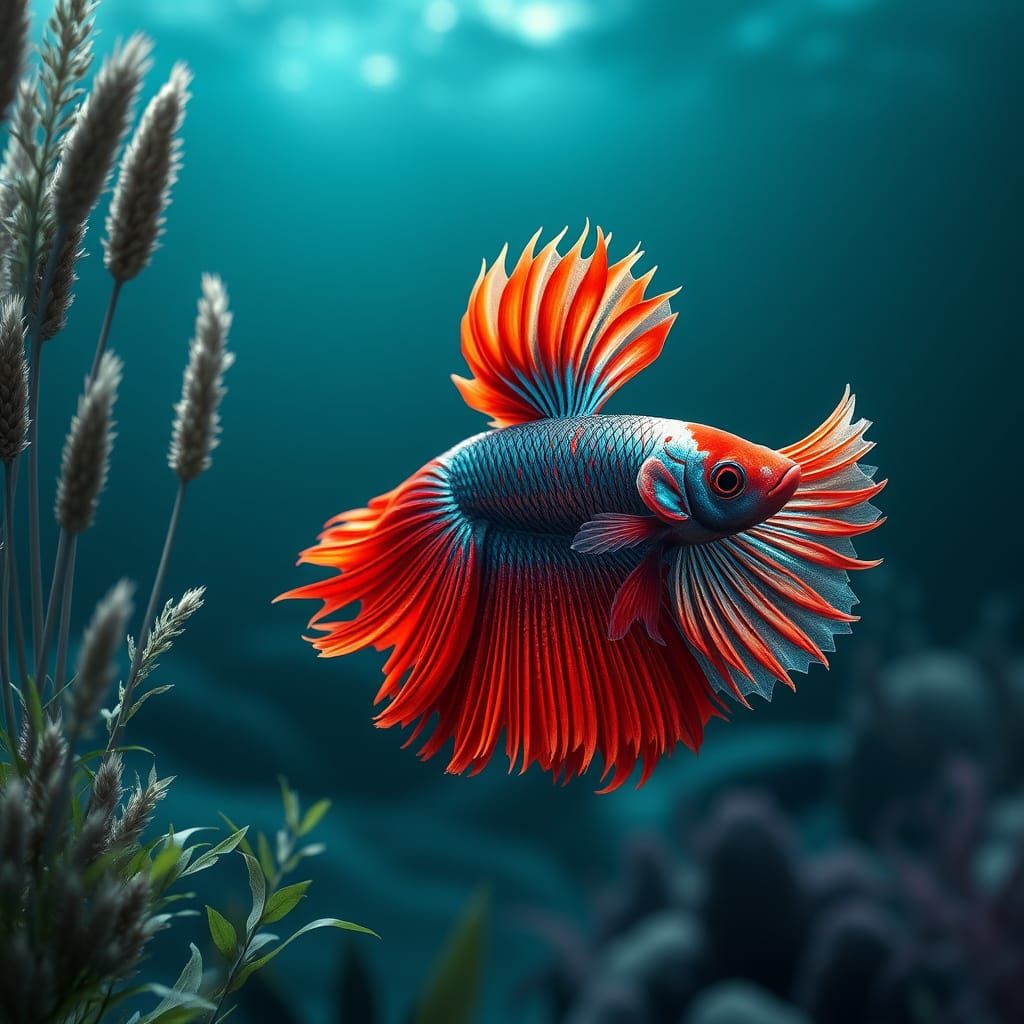 Hyper-Realistic Anime-Inspired Betta Fish in Underwater Fant...