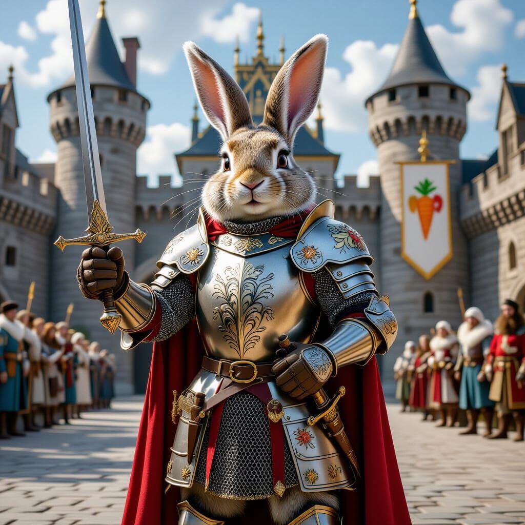 Rabbit Knight in Shining Armor Stands Proudly