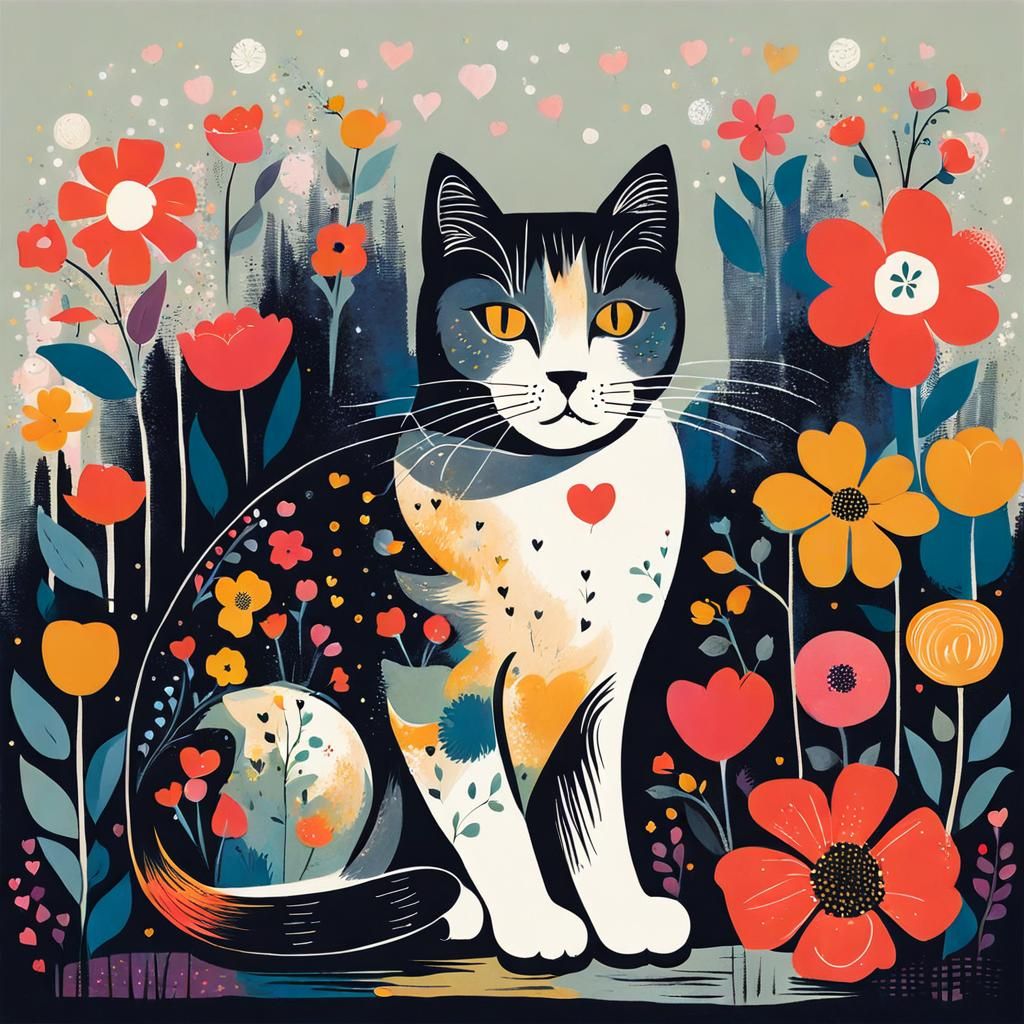 Cat with Flowers as British Landscape Art