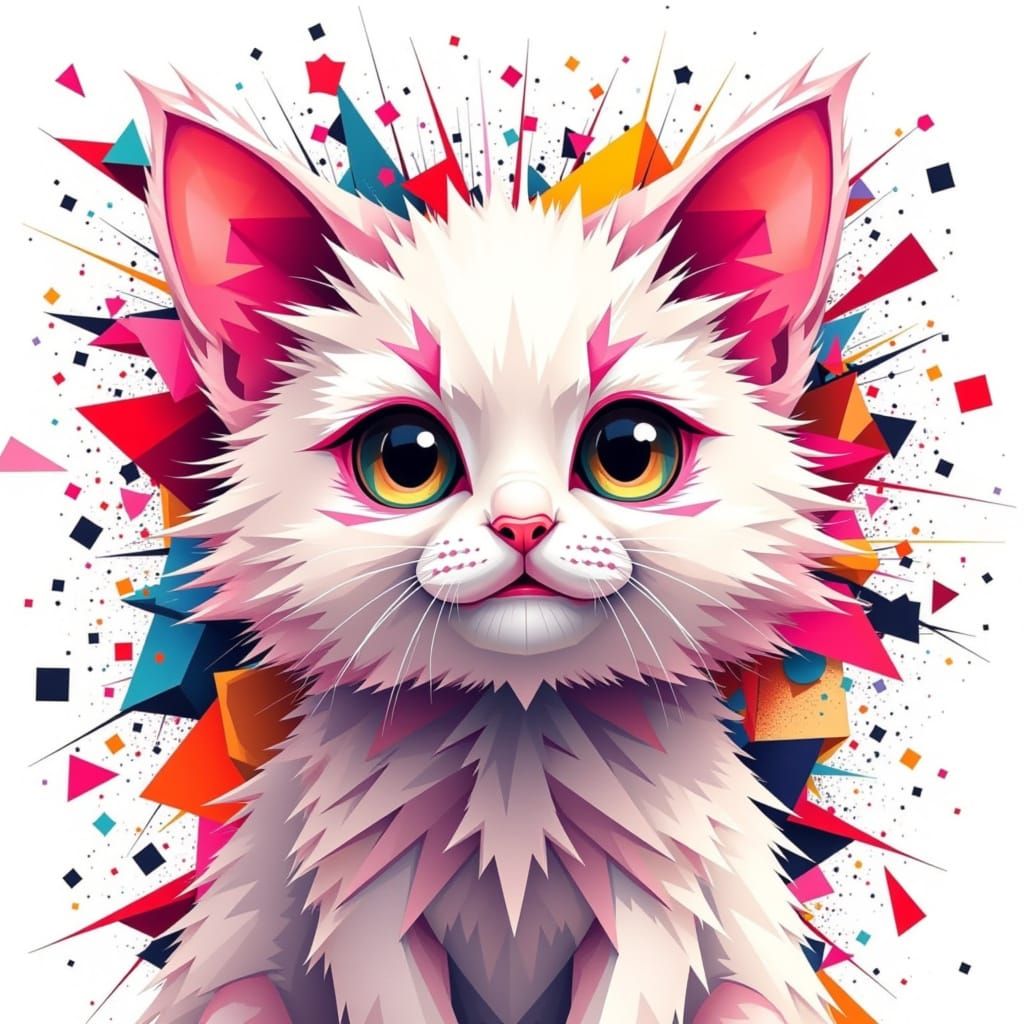 Whimsical Glitch Cat in Vibrant Watercolor Anime Style