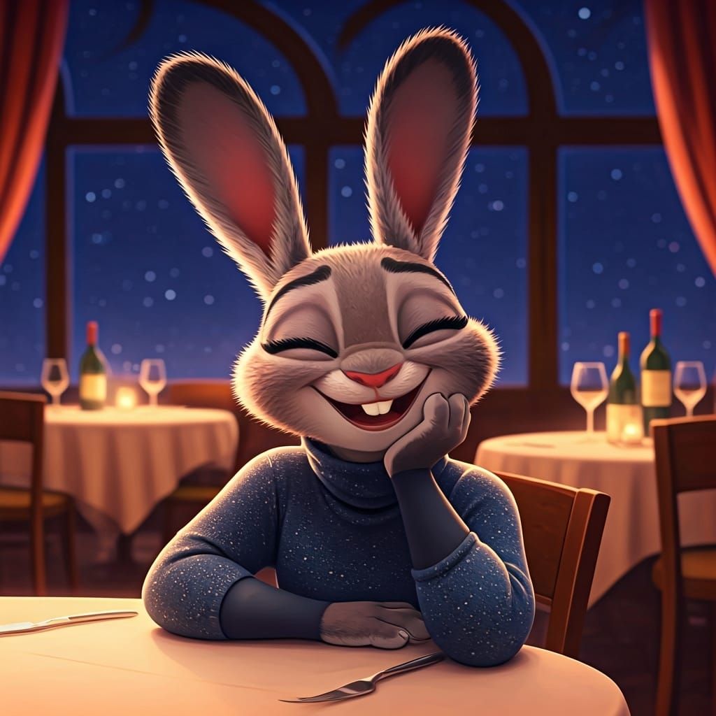 Judy Hopps at Italian Restaurant, Pixar Style
